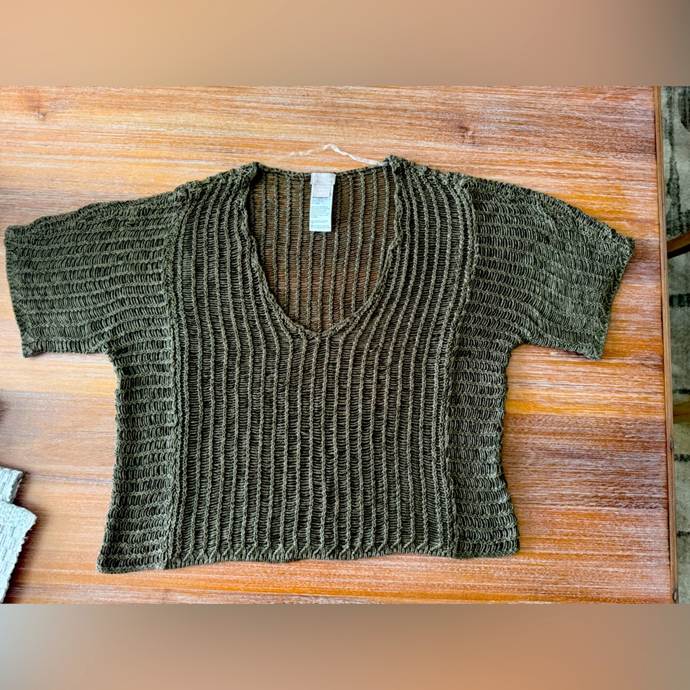 Chico's Olive Green Open Weave Knit Sweater Chicos size 0 (4).